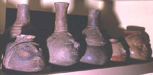 Row of "head pots" in Gilcrease Institute collection.