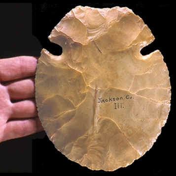 Kaolin chert side-notched hoe from Illinois.