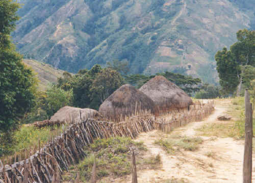 Village mountain scene in Irian Jaya, Indonesia.