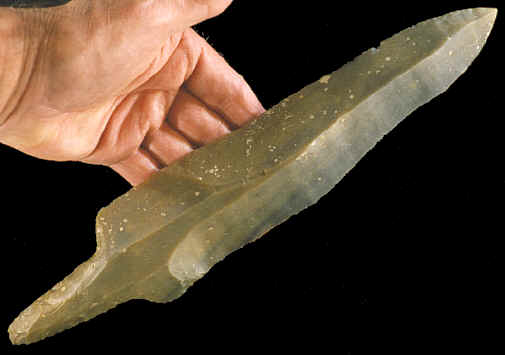 A long example of a Mayan stemmed macro blade.