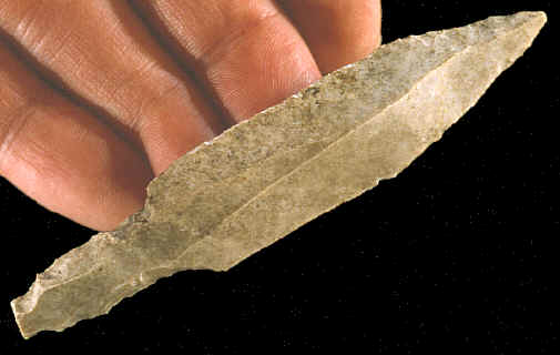 Mayan stemmed blade projectile point.