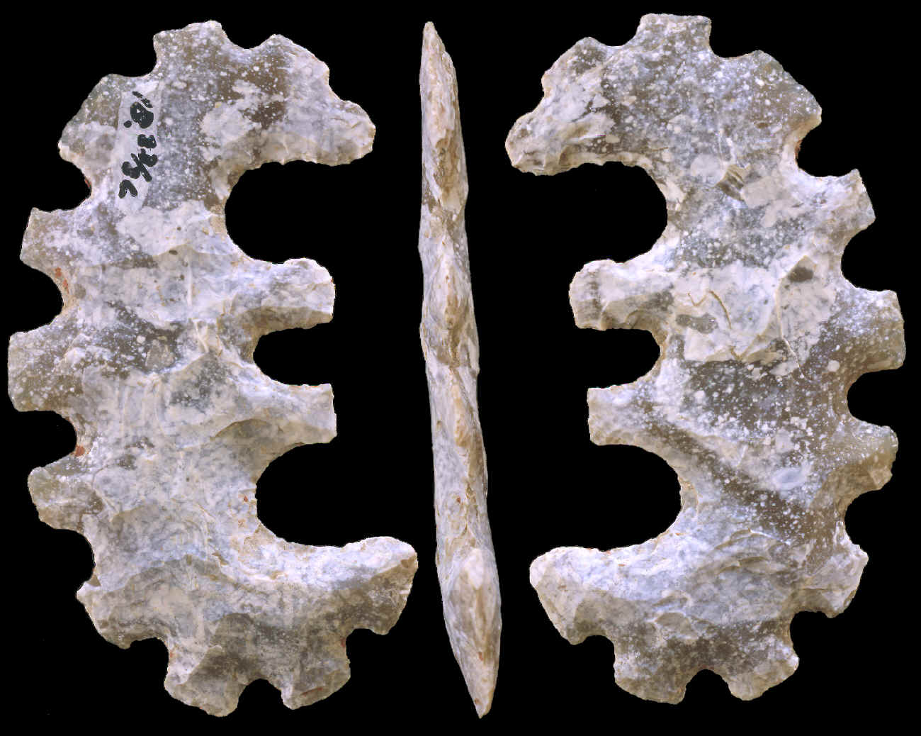 Mayan serrated crescent eccentric flint.