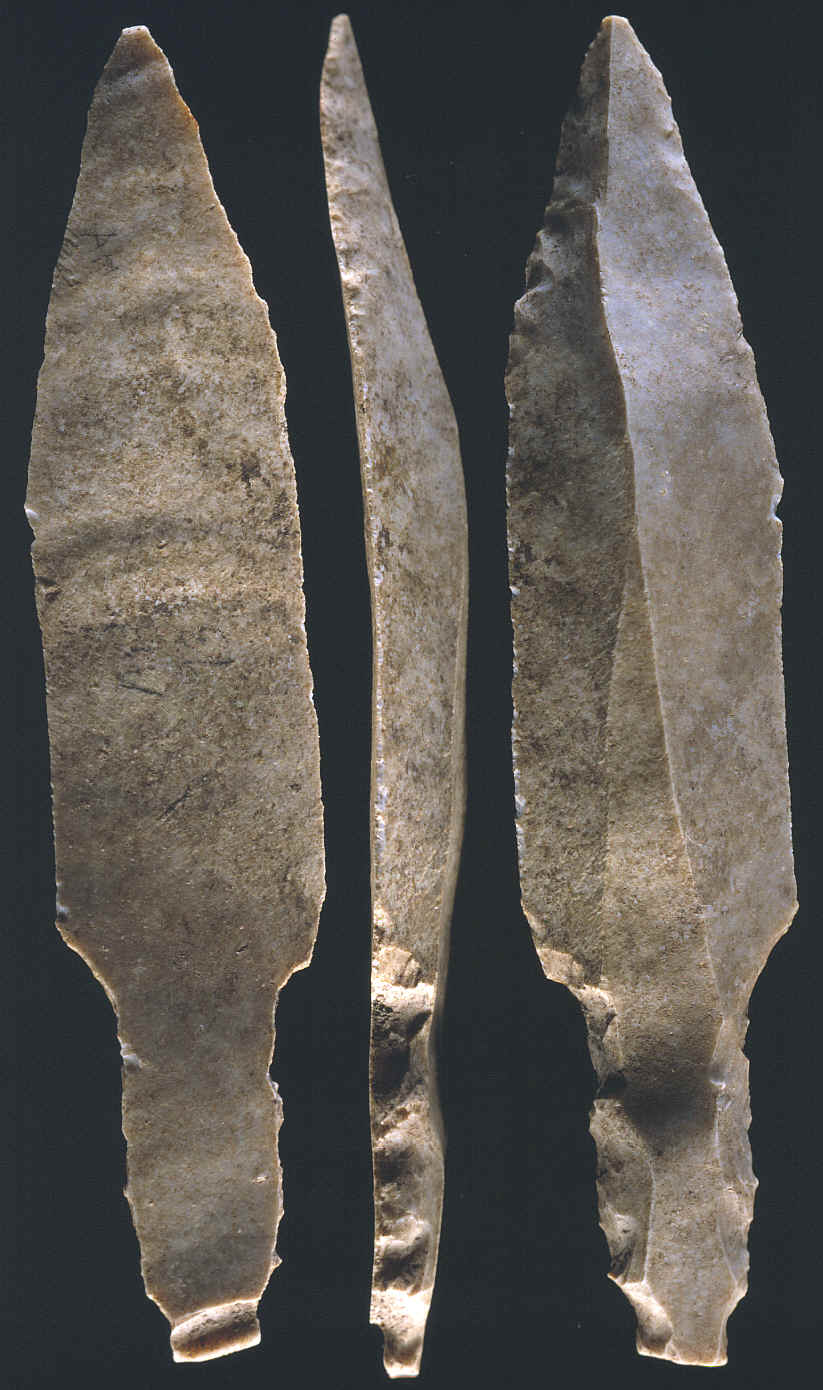 Mayan stemmed blade projectile point.