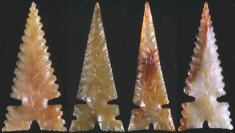 Four Cahokia points made by Gary Merlie.