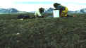 Excavating on the Mesa site looking south.