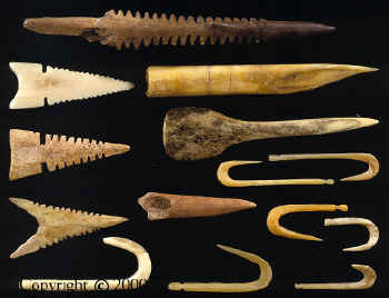 Antler and bone artifacts from the Cahokia Mounds site.