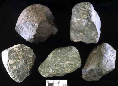 Oldowan chopper cores from Olduvai Gorge and another area of Africa.