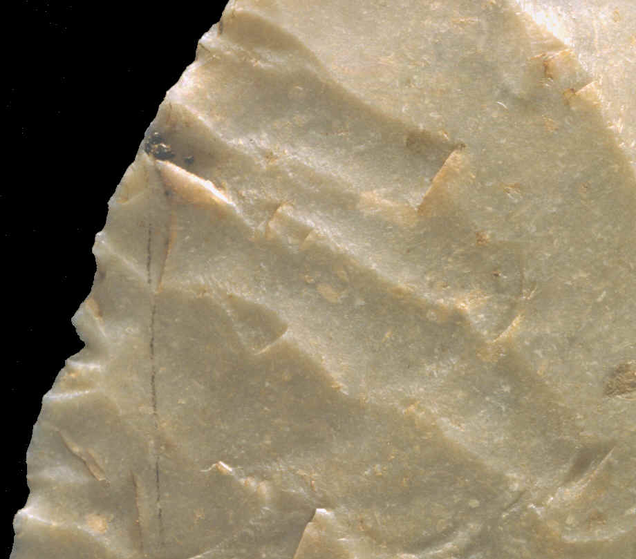 Close-up view of parallel pressure flaking.