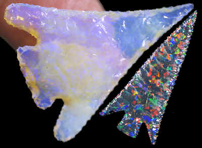 Real opal and synthetic opal arrowheads.