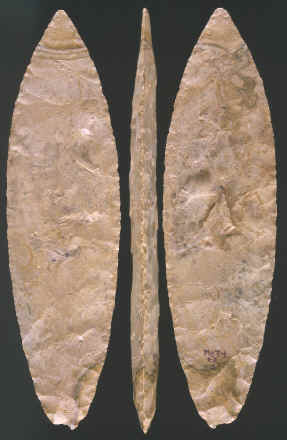 Triple view of a "painted" Ramey knife from the Loyd site.