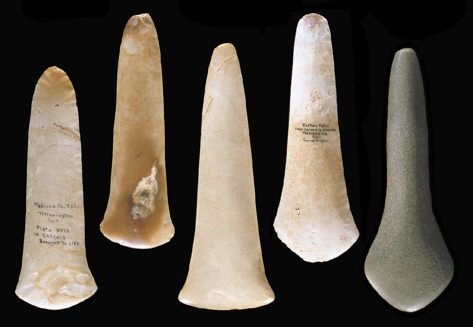 Five fine examples of flared bit spuds.