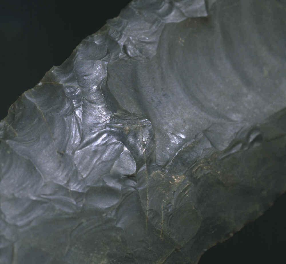 Surface polish on a fluted point from the Vail site, Maine.