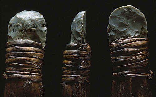 Hafted Eskimo scraper shows three sides.